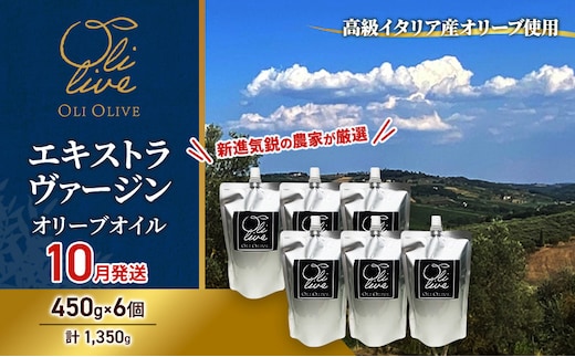 高級イタリア産 エキストラ・ヴァージン・オリーブオイル 450g×6個【2026年10月中旬より順次発送】調味料 油 オリーブ油 食用油 静岡県 袋井市