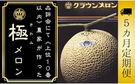 【5ヶ月定期便】『クラウンメロン ”極メロン” 1玉 』 果物 フルーツ デザート メロン マスクメロン 青肉 高級 ギフト 贈り物 静岡県産 袋井市