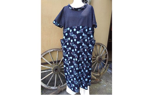 手作りの世界に1つしかない久留米絣と伊予絣のツートンロングワンピース ファッション 