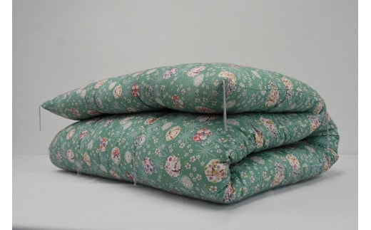 O15純綿わた入り手作り敷ふとん 色ブルー系 柄おまかせ