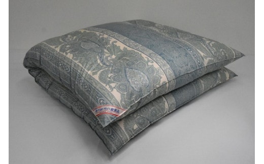 O29純毛わた入り手作り敷ふとん 色ブルー系 柄おまかせ