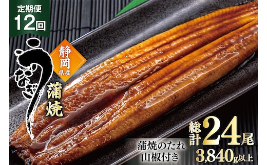 うなぎ 国産 蒲焼 定期便 160g程度 2尾 12回 総計24尾 3.84kg以上 タレ山椒付き 真空パック 個包装 [駿河淡水 静岡県 吉田町 22424511] 静岡県産 静岡 鰻 ウナギ うなぎ蒲焼 鰻蒲焼き 蒲焼き かば焼き 化粧箱 冷凍 unagi
