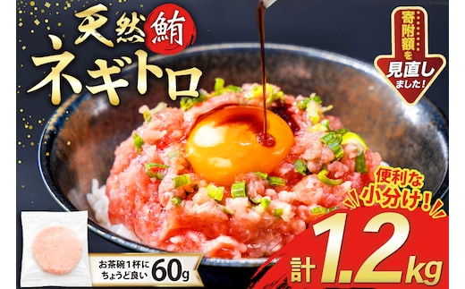 天然 マグロ ネギトロ まぐろたたき 小分け 60g ×20 計1.2kg FY03 [トライ産業 静岡県 吉田町 22424332] 個包装 冷凍 まぐろ 鮪 ねぎとろ マグロたたき ねぎとろ丼 手巻き寿司 500g以上 1kg未満