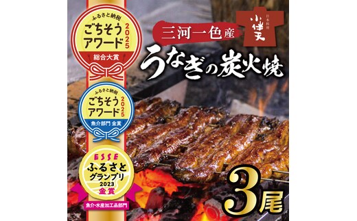 【ごちそうアワード2025 総合大賞】三河一色産うなぎの炭火焼 3尾 国産 冷蔵 簡単調理 鰻 ウナギ たれ ギフト 贈り物 ご褒美 蒲焼き うな重 ひつまぶし 人気 高リピート創業大正九年 日本料理 小伴天 ESSEふるさとグランプリ金賞 H007-101