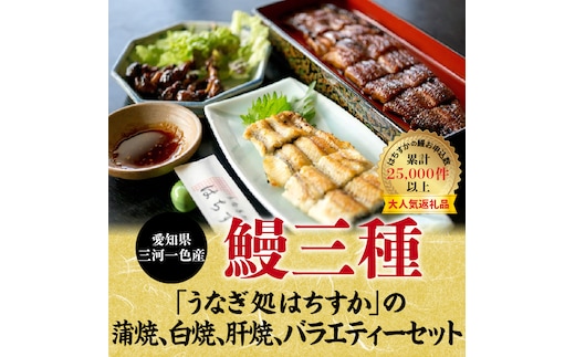 【12月24日受付分まで年内発送】三河一色産 鰻3種バラエティーセット (蒲焼、白焼、肝焼) うなぎ処はちすか H026-029