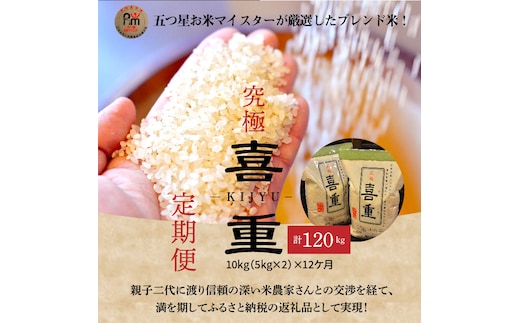 【お米マイスター】究極 喜重ーKIJYUー 定期便（10kg×12回） H056-134