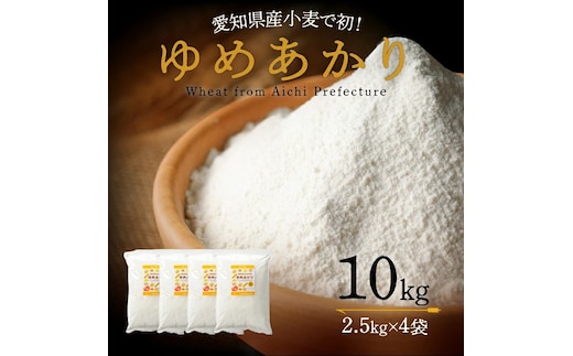 愛知県産 パン用 小麦粉 ゆめあかり 2.5kg × 4袋 計 10kg 国産 強力粉 ブランド 小麦 強力系小麦粉 ふわふわ もっちり 甘味 チャック付き パン ホームベーカリー ベーグル 食パン お取り寄せ 愛知県 碧南市 送料無料 H008-250