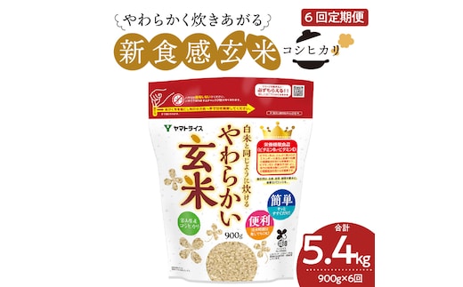 やわらかい玄米 900g ※6回定期便 小分け 米 こめ コメ ごはん 栄養豊富 簡単 便利 美容 健康 新食感 もちもち 安心安全なヤマトライス H074-648