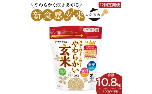 やわらかい玄米 900g ※12回定期便 安心安全なヤマトライス 小分け 米 こめ コメ ごはん 栄養豊富 簡単 便利 美容 健康 新食感 もちもち 安心安全なヤマトライス H074-650