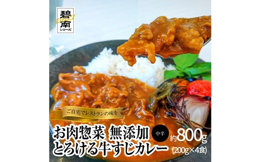 碧南DELIシリーズ お肉惣菜 無添加 とろける牛すじカレー 約800g(200g×4食) 洋食 カレー 国産 和牛 牛肉 中辛 野菜 煮込み H080-037