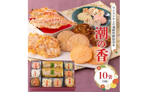 ワンランク上の海鮮煎餅詰合せ「潮の香10袋(9種)」 海老 えびせん 海老姿焼き 贈り物 ギフト お歳暮 せんべい おつまみ 海鮮 乾物 和菓子 醤油味 お菓子 おやつ 煎餅 梅 わさび 小分け 海鮮せんべい えびせん家族 人気 H011-138