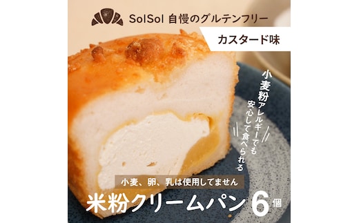 グルテンフリー 米粉クリームパン 6個 カスタード味 H083-020
