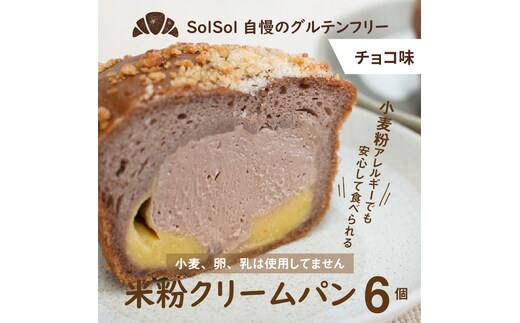 グルテンフリー 米粉クリームパン 6個 チョコ味 H083-022
