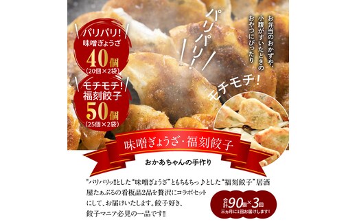 【定期便全3回】3ヶ月に1回お届け 居酒屋のおかあちゃん手作り “パリパリひと口ぎょうざ”と“もちもち餃子”コラボセット 合計90個 H136-045