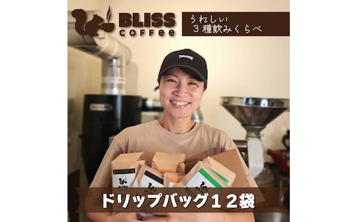煎りたて・挽きたてでお届け ドリップバッグコーヒー 3種 計12袋 飲み比べ ギフト お試し セット オフィス アウトドア キャンプ ブレンド H185-006