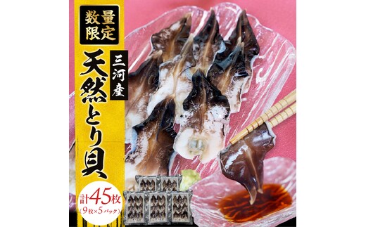 【数量限定】三河産 天然とり貝 計45枚（9枚×5パック）愛知県産 お刺身 冷凍 魚介類 海鮮 海の幸 寿司 国産 ご飯のお供 おつまみ グルメ やみつき たっぷり H018-055