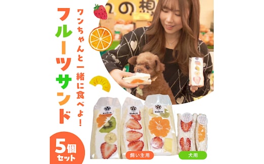 甘さ控えめ！八百屋が厳選したワンちゃん＆飼い主様フルーツサンドセット 5個セット フルーツ フルーツサンド 犬 愛犬 一緒 果物 くだもの H151-012