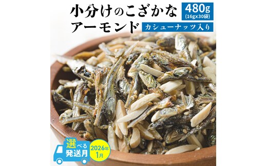 【2026年1月発送】 手軽に健康習慣 小分けのこざかなアーモンド カシューナッツ入り 480g(16gｘ30袋) おうち時間 おやつ 大満足 美容 健康 栄養豊富 人気 高リピート ナッツ H059-121_Jan