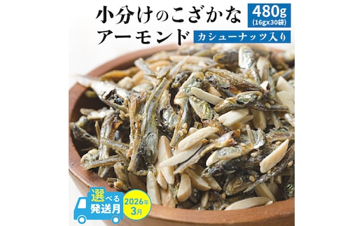 【2026年3月発送】 手軽に健康習慣 小分けのこざかなアーモンド カシューナッツ入り 480g(16gｘ30袋) おうち時間 おやつ 大満足 美容 健康 栄養豊富 人気 高リピート ナッツ H059-121_Mar