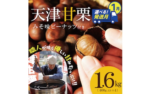 【2026年1月発送】この道50年の職人が焼く、やさしい甘みたっっっぷり！「天津甘栗」 1.6kg みそ味ピーナッツ付き 焼きたて 栗 くり 栗爪 殻付き お菓子 おつまみ 人気 高リピート 小分け 栗ご飯 栗きんとん 甘露煮 H045-052_Jan