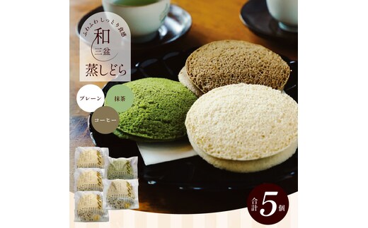 【蒸しどら3種 5個入 】和三盆 プレーン×3 抹茶×1 コーヒー×1 どら焼き 和菓子 餡 ふわふわ しっとり食感 あいちの匠 ものづくりマイスター 優秀和菓子職 愛知県優秀技能者表彰受賞 H181-009