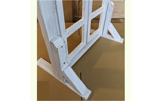 エイジングアンティーク調 フェイク窓のオブジェ 本体と自立固定用スタンドのセット（本体とオプションのセット）