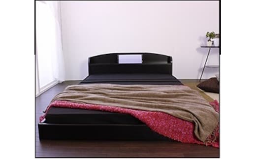 【組立サービス付】190 セミダブルサイズ 棚照明付フロアベッド 国産ポケットコイルマットレス(108618)付(ブラック)（1433）