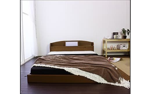 【組立サービス付】190 セミダブルサイズ 棚照明付フロアベッド 国産ポケットコイルマットレス(108618)付(ブラウン)（1434）