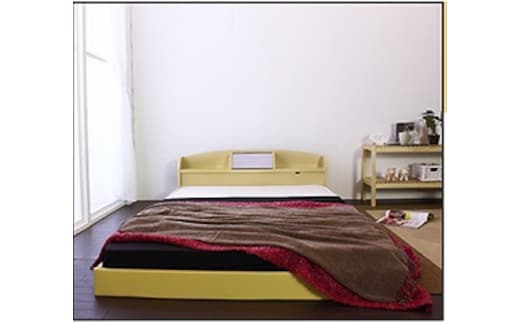 【組立サービス付】190 セミダブルサイズ 棚照明付フロアベッド 国産ポケットコイルマットレス(108618)付(ナチュラル)（1435）