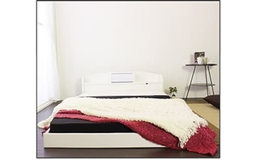 【組立サービス付】190 セミダブルサイズ 棚照明付フロアベッド 国産ポケットコイルマットレス(108618)付(ホワイト)（1432）