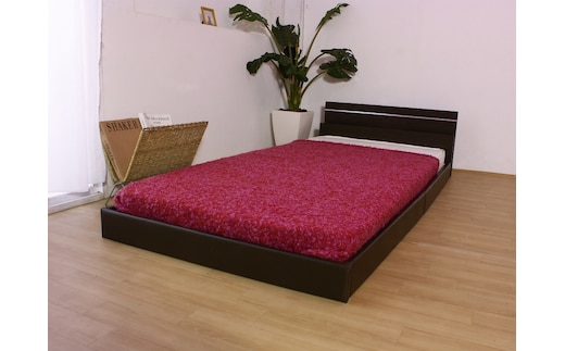 【組立サービス付】292 セミダブルサイズ 棚照明付ラインデザインフロアベッド 国産ポケットコイルマットレス(108618)付(ダークブラウン)（1485）