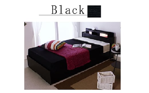 【組立サービス付】K-22 ダブルサイズベッド 国産ボンネルコイルマットレス(10816B)付(ブラック)（1344）