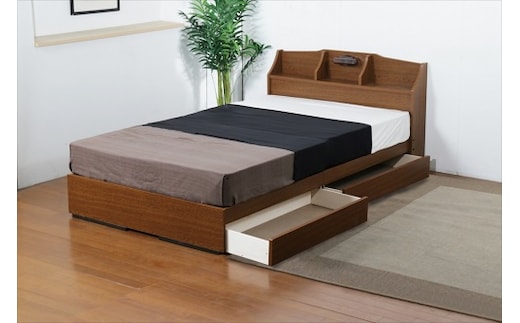 【組立サービス付】K321 シングルサイズベッド 国産ボンネルコイルマットレス(10816B)付(ブラウン)（1312）