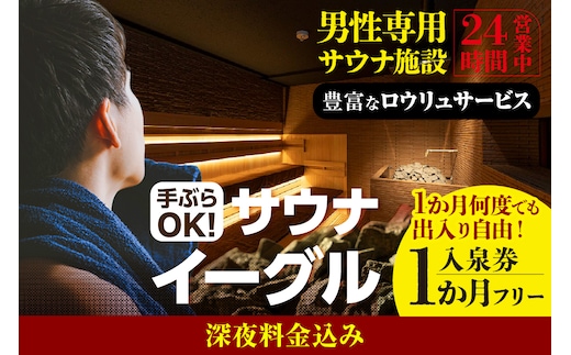 【ふるさと納税限定】 サウナイーグル１か月フリー入泉券（深夜料金込み。１か月何度でも出入り自由）（1714）
