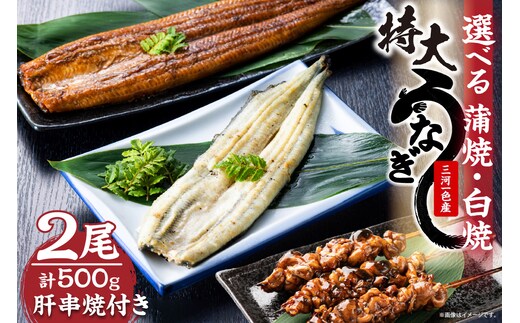 三河一色産 最高級うなぎセット 特大2尾（蒲焼・白焼各1尾）計500g（冷蔵配送）