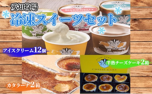 【テレビで紹介されました！】愛知牧場 冷凍スイーツセット（アイスクリーム 12個・カタラーナ 2箱・半熟 チーズケーキ 2箱） お菓子 焼菓子 フルーツ 新鮮 ミルク バニラ チョコ いちご 抹茶