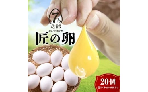 【定期便6ヶ月】匠の卵 20個(割れ玉補償２個）7％の卵｜たまご 卵 玉子 鶏卵 生卵 プレミアム 優秀賞 愛知県 美浜町 国産 産直 卵黄 卵かけご飯