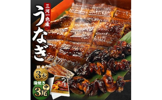 三河一色産 うなぎ蒲焼き 中3尾 ＋ 肝串焼き 3本 蒲焼タレ 肝串焼き 鰻 お魚 湯煎 惣菜 セット 簡単調理 冷凍 幸田町 送料無料