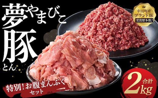 「夢やまびこ豚」特別！お腹まんぷくセット 小間切れ 1.0kg＋挽肉 1.0kg | 豚肉 肉 お肉 小間切れ こま切れ 挽き肉 挽肉 ミンチ 豚ミンチ 小分け 真空パック 冷蔵 送料無料