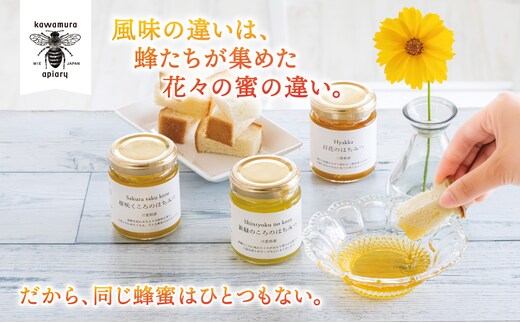 微かな風味の違いを楽しむ。川村養蜂場の利き蜂蜜セット（非加熱・無添加 天然100％おまかせ蜂蜜３種）│はちみつ 国産 食べ比べ お試し 朝食 はちみつ紅茶 はちみつレモン 贈り物 ギフト
