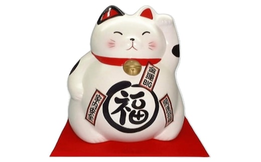ジャンボ貯金箱 丸福猫 敷布付（白色）