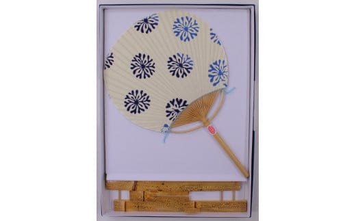 日永うちわ 伊勢木綿 海松（中）うちわ立て付