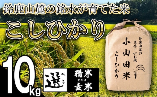 【令和８年産】新米 こしひかり（玄米）10kg 鈴鹿山麓の銘水が育てた米 l 米どころ 三重県産 小山田地区 小山田米 米 コメ 白米 精米