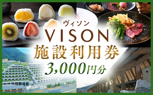 日本最大級の商業リゾート VISON 施設利用券 3,000円分 ／ ヴィソン 三重県多気町 ギフト券 ギフト 贈答 宿泊券 補助券ホテル 補助券 ホテル 温泉 宿泊 食事 薬草湯 マルシェ 農産物 お伊勢参り ペット キャンピングカー アート アウトドア 体験 観光 旅行 子連れ 金券 リゾート感謝券 BBQ 伊勢 近畿 東海 国内 三重県 多気町 VT-01