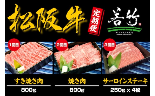 【定期便3カ月】松阪牛 ロース 計2.6kg 国産牛 和牛 ブランド牛 松阪牛 JGAP家畜・畜産物 農場HACCP認証農場 牛肉 肉 高級 人気 おすすめ 神戸牛 近江牛 に並ぶ 日本三大和牛 松阪 松坂牛 松坂 国産 牛 牛肉 肉 にく すき焼き すきやき 焼き肉 やきにく ステーキ 大人気 贅沢 おすすめ 贈り物 リピート 三重県 多気町 WT-202.6ｋｇ