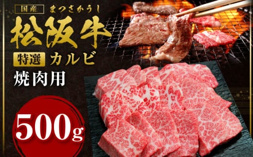 松阪牛 特選カルビ 焼肉用 500g 国産牛 和牛 ブランド牛 JGAP家畜・畜産物 農場HACCP認証農場 牛肉 肉 高級 人気 おすすめ 神戸牛 近江牛 に並ぶ 日本三大和牛 松阪 松坂牛 松坂 三角バラ 肩バラ バラ 霜降り サシ 赤身 焼肉 BBQ キャンプ 三重県 多気町 SS-24