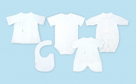 オーガニックコットン 使用 新生児用 5点セット/ ベビー服 ソフトママ カスタマイズ可能 短肌着 コンビ肌着 肩空きミニオール 2WAYオール スタイ 各1枚 100% オーガニック生地 ベビー 赤ちゃん ギフト 贈答 出産 お祝い 三重県 大台町 00102