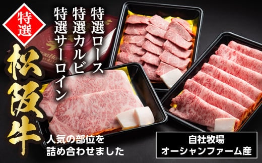 松阪牛 オールスター セット No.2(特選ロース すきやき用 400g 特選カルビ 焼き肉用 400g 特選サーロイン ステーキ用 約200g×2枚/ 冷凍 瀬古食品 松阪肉 牛肉 お肉 肉 和牛 黒毛和牛 国産 国産牛 ランド牛 松阪 牛 A4ランク 三重県 大台町 0062
