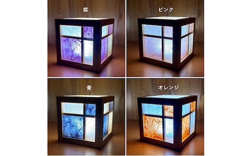 キューブ型あんどん「和あそ美cube」 インテリア 工芸品 行燈 明かり ピンク