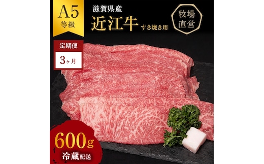 【近江牛 西川畜産】【3か月定期便】近江牛A5ランク雌牛 すき焼き用約600g